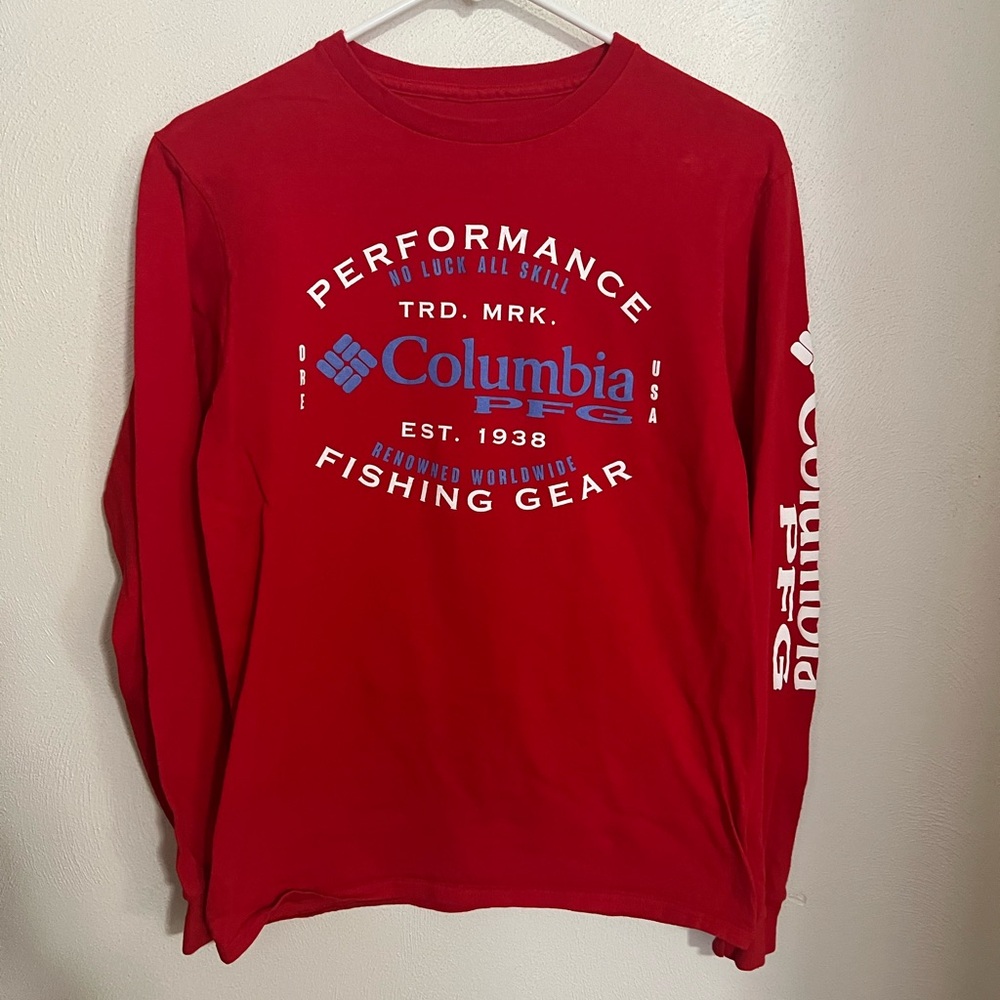 COLUMBIA SPORTSWEAR Classic PFG Long Sleeve T Shirt Red White Blue Men's Size S